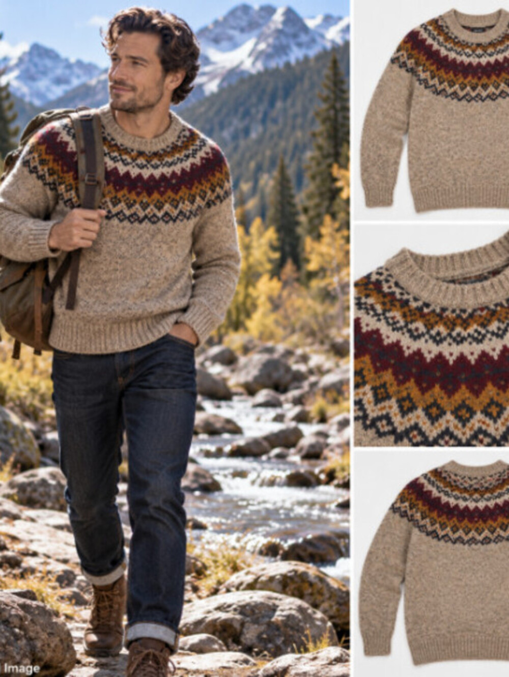 Mens L Retro Fair Isle Sweater California Pioneers Vintage Style Nordic Wool